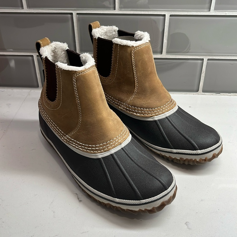 Eddie Bauer Hunt Pac Winter Duck Chelsea Boots Brown Leather Womens 8
